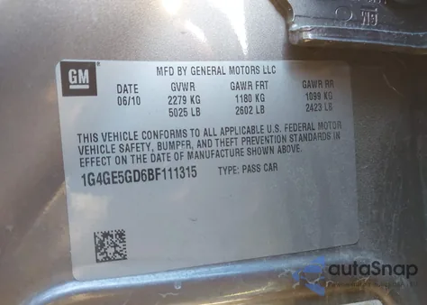 2011 Buick Lacrosse Cxs из США, поврежденный, VIN 1G4GE5GD6BF111315